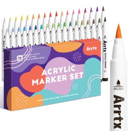 Arrtx 36 Kleuren Acryl Marker voor Rotsschildering Extra Borstel Tip Verf Markers Kunstbenodigdheden Stof 240229