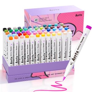 Arrtx 60 kleuren verf markers verf pennen acryl markers borstelpunt voor rots schilderen hout canvas diy ambachten maken 240328