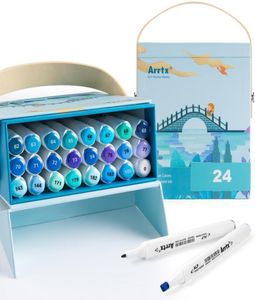 Arrtx alp Blue Tone 24 Colors Marker Alcohol Pin Double Tips Markers Perfect pour peindre Sky Sea River, etc. 2011267115