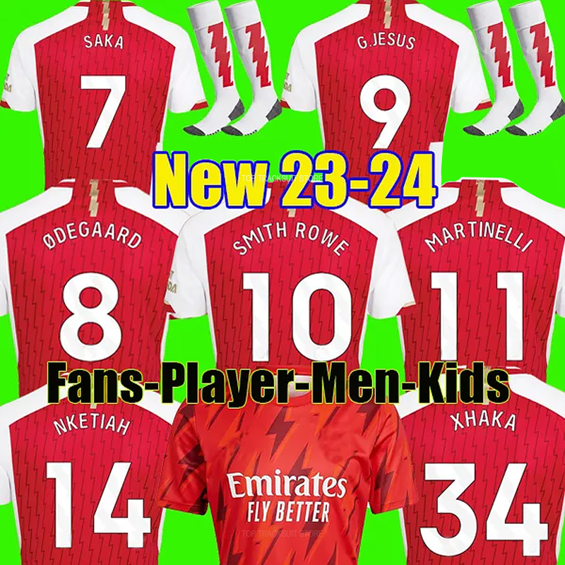 Arsen Saka Soccer Jerseys Kids Kit 23 24 Gunner 2023 2024フットボールシャツCamisetas Futbol Home Away 3rd Maillot Foot Goalkeeper Smith Rowe G.Jesus Odegaard Bergkamp