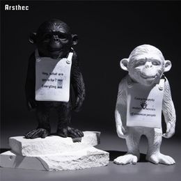 Arstthec Banksy Monkey Gorilla Hars Standbeeld Sculptuur Street Art Craft Desk Figurines voor Interior Woondecoratie Accessoires 211108