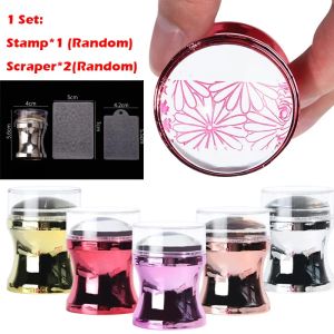 Art 1 PCS Nail Stamper +2 PCS Scraper Nail Art Stamp Clear Silicone French Stamper With Cap Template Manucure Tool Kit (couleur aléatoire)