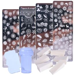 Art 1 Set Nail Art Stamp Plates esmalte de uñas Flower Flower Dreamcather Snowflake Christmas Stamper Scrapper Sponge Jistzn01122