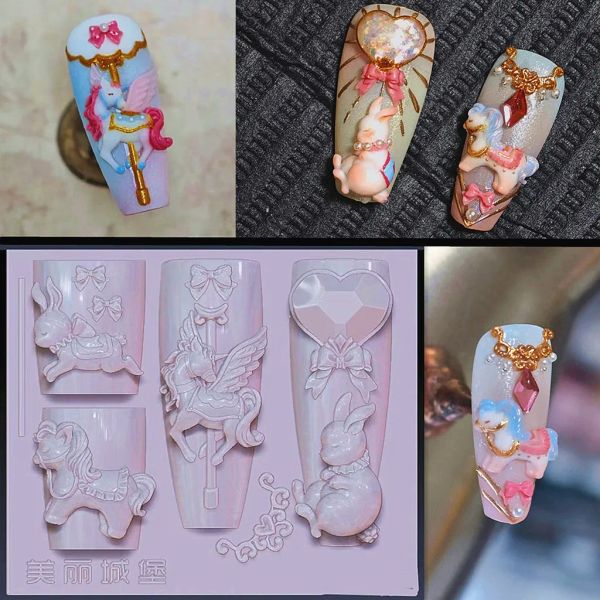 Art 1pc Castle Carrousel Bow 3D Moule acrylique Nail Art Decorations DIY DESIGNE SILICONE Modèles d'art à ongles
