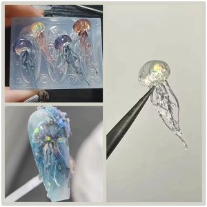 Art 1pc Marine Jellyfish 3D Acryl Nick Mold Nail Art Decorations Silicone Stamping Plats Nails Producten Nagelaccessoires