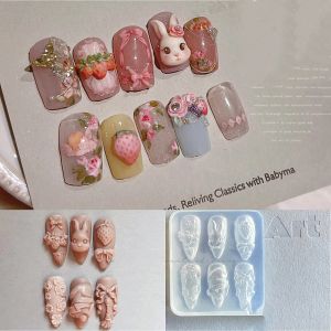 Art 1pc lapin Strawberry 3D acrylique Moule de ongles None nail décorations ongles DIY Silicone Nail Emplature Plaques Nails Nail