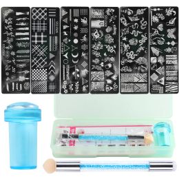 Art 9pcs/Set Nail Art Stamping Plates Silicone Stamper Scaper Stamping Printing Brush Polish Nail Templates for Diy Manicure Tools