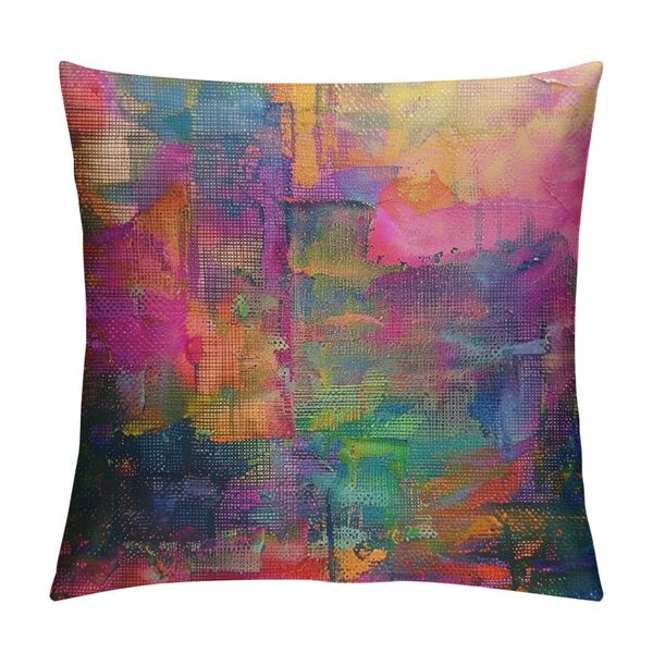 Art Abstract Throw Pillow Case Cushion Cubiertas de fucsia brillante, magenta, rosa, rojo, amarillo, verde y azul para el sofá sofá cintura para el auto