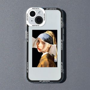Kunst -esthetiek David Mona Lisa telefoonhoes voor iPhone 15 13 14 12 11 Pro Max Mini X XR XS Max SE 8 Plus Clear Soft Silicone Covers