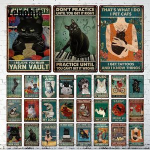 Art Animal Pet Metal Peinture Black Cat Metal Poster Funny Vintage Plaque Metal Tin Signs Cat Sitting on Toilet Tin Plate for Bathroom Livingroom Decor 30X20CM w01