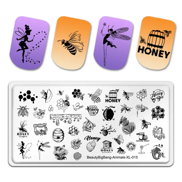 Art Beautybigbang Animaux Image Nail Art Stamping Plaque Manucure Bee Honey en acier inoxydable Modèle de ongles Moules de manucure Outils