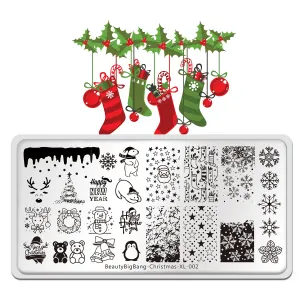 Art BeautyBigbang Christmas Nail Art Printing Stamping Templates Roestvrijstalen sneeuwvlok printplaten Xmas Geometric Stamp Stencil