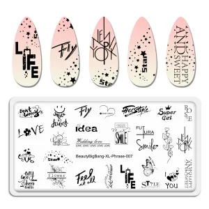 Art BeautyBigBang English LETT Nail Art States States Love Love Sentens Shrases Design Design Modèles de tampon à ongles