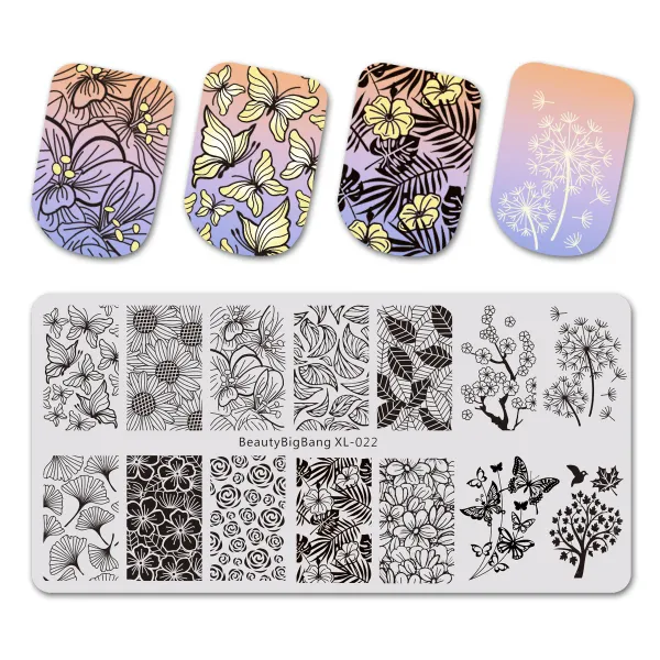 Art Beautybigbang Fleurs Nail Art Emplames Plateau Plante Plant Feuille en acier inoxydable Template de tampon de nail