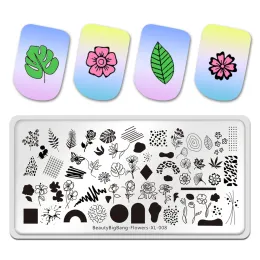 Art BeautyBigbang Flowers Nail Stamping Plate Line en Bladeren Plant Nail Art Board Stamping Template Roestvrij staal Manicure Design