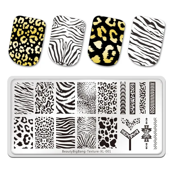Art Beautybigbang Tiger Zebra Léopard Impression Nail Emplames Plaques Animal Image Image Pochn Nail Art Template Outils