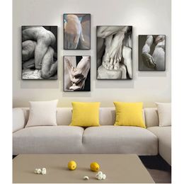 Kunst canvas schilderijen foto's woonkamer huisdecor Michelangelo sculptuur kunstposters en prints zwarte witte David Hand Wall Woo