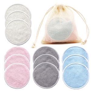 Tampons de dissolvant de maquillage en bambou réutilisables 12pcs Rounds lavables Nettoyage du coton pour le visage