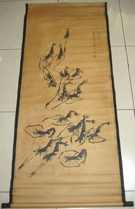 Kunst! Chinese schilderij scroll Qi Baishi garnalen