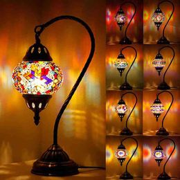Kunst creativiteit tafellamp mediterrane stijl E27 LED vintage bedlamp glas in lood lampenkap voor nachtkastje slaapkamerstudie H220423