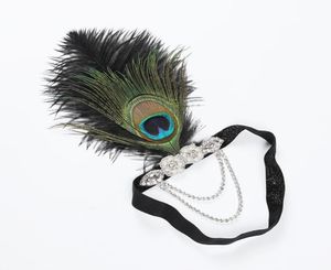 Art Deco 20e -eeuwse Peacock Feather hoofdtooi Gatsby Feather Headband4770513