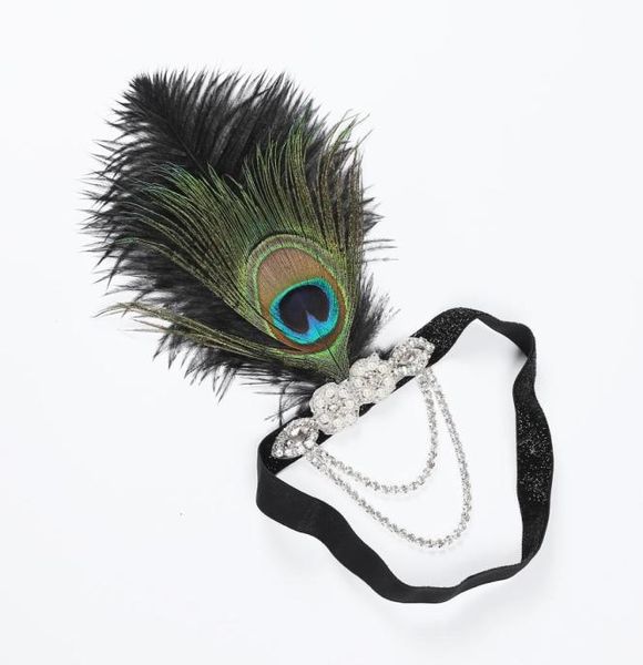 Coiffe en plumes de paon Art déco du 20ème siècle, bandeau en plumes Gatsby2785756
