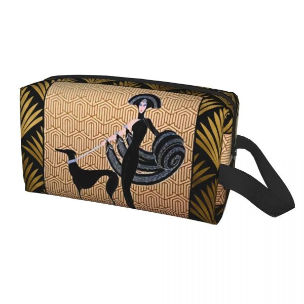 Art Deco Erte Greyhound MAQUETA Bag para mujeres Organizador cosmético de viajes Cute Bolsas de tocador de almacenamiento de perros Whippet.