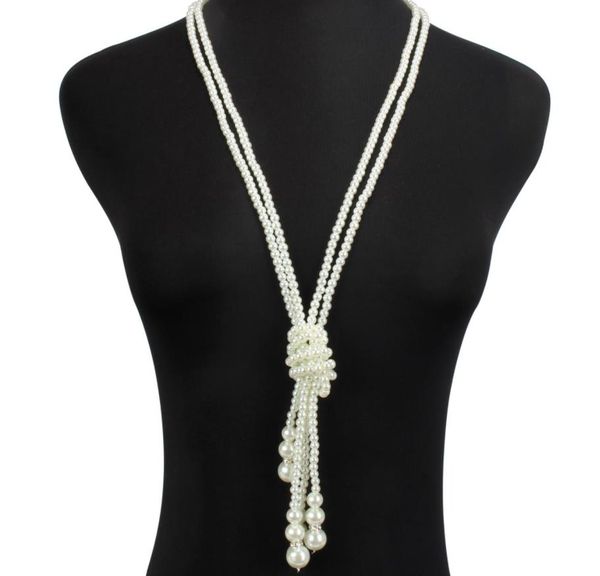 Art Deco moda imitación perlas nudo collar Gatsby tema fiesta de disfraces 1920s Flapper cuentas cristal racimo collares largos