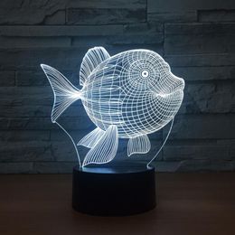 Art Deco Fish 3d LED Night Light 7 Color Touch luces LED LED LAMPLAPE PLASCAL LAMPO 3D USB Atmósfera de luz de noche