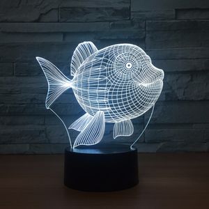 Art déco poisson 3D LED veilleuse 7 couleurs interrupteur tactile LED lumières en plastique forme de lampe 3D USB alimenté veilleuse atmosphère nouveauté éclairage