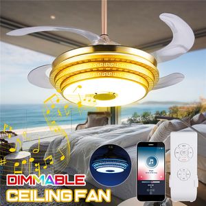 Les ventilateurs de plafond Art déco LED allument la lumière de ventilateur sans fil de musique Bluetooth changeante de couleur RVB à la mode avec des lampes suspendues d'atmosphère de télécommande