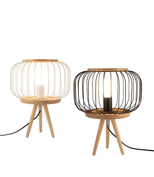 Lampe de table LED moderne avec trépied et base en bois pour salon, lecture, chambre à coucher, bureau, hauteur 38,1 cm, blanc