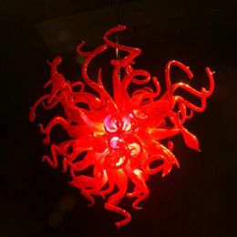 Kunst decoratieve ketting hanglampen rode kristallen kroonluchter handgeblazen glazen kroonluchters led lampen 110-240V kamer decoratie licht 24 of 28 inches