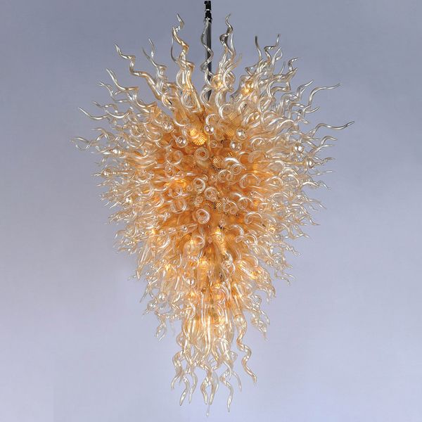 Art Design Suspension Ambre Plafonnier Fabriqué À La Main En Verre Coloré Lustres Artisanat Lumières Grande Fleur Pendentif-Lumière