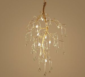 Kunstontwerper LED gouden tak kroonluchter handwerk goud alu. Crystal Glass Water Drop Hanging Light Indoor Lighting Hangeded Hanglamp