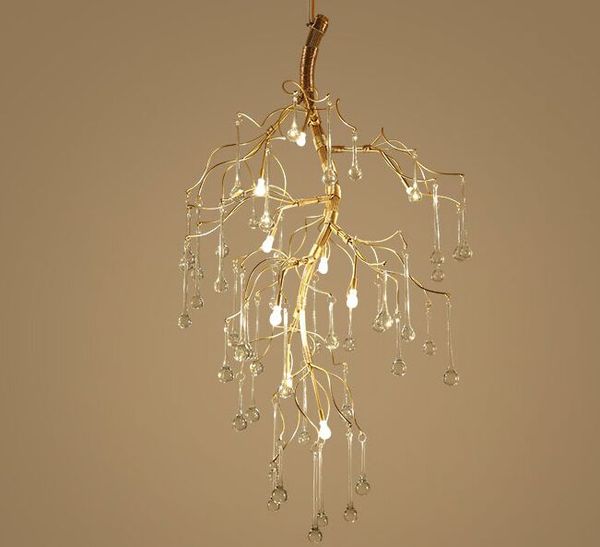 Art Designer LED Gold Branch Chandelier Handwork Gold Alu. Éclairage en verre en verre cristallin Éclairage intérieur suspendu lampe suspendue