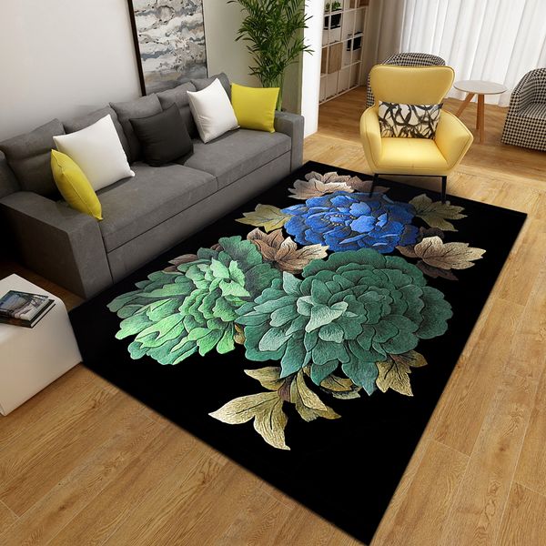 Art Fleur 3D Tapis Pour Salon Cuisine Couloir Salon Tapis Noir Anti-Slip Porte D'entrée Tapis De Sol Décoratif À La Maison 210301