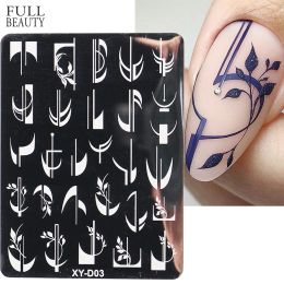 Kunst Franse lijntips nagelstempelplaten stencil vormen geometrie bloemen blad nail art postzegel sjablonen gel polish printplaat