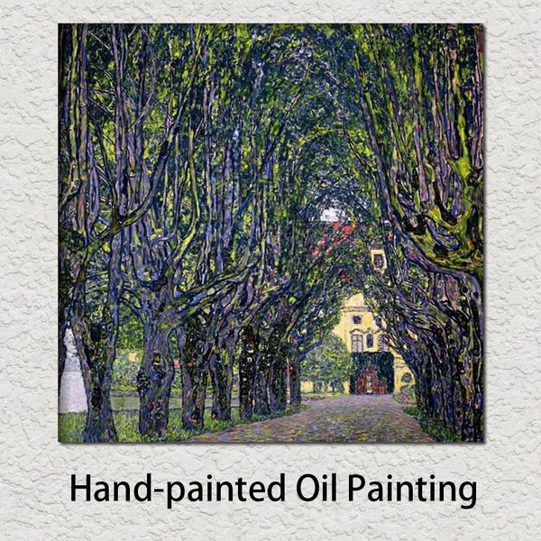 Art peinture à l'huile sur toile route bordée d'arbres menant au manoir à Kammer Haute-Autriche Gustav Klimt de haute qualité à la main