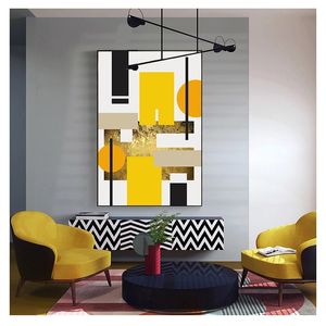 Art Photos pour Salon Décoratif Affiche Moderne Nordique Décoration Maison Toile Peinture Géométrique Jaune Abstrait Mur Woo