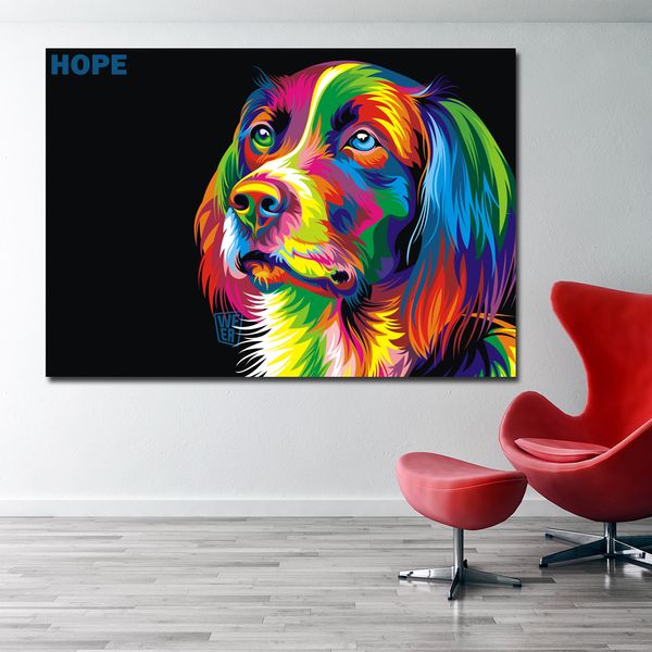 Art affiche impression coloré chien espoir animaux peintures toile mur Art pour salon décoratif photos sans cadre