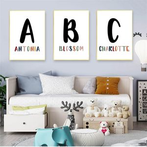 Kunstafdrukfoto's Noordse babykamer decor babyjongen aangepaste naam brief canvas schilderij weddenschap nummer kinderdagverblijf muur 220623