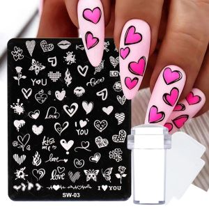 Art Sweet Valentine's Day Series Stamping Nail Art Decoration Love Heart Sexy Girl Butterfly Image Sjablonen Accessoires Tool LYSW03