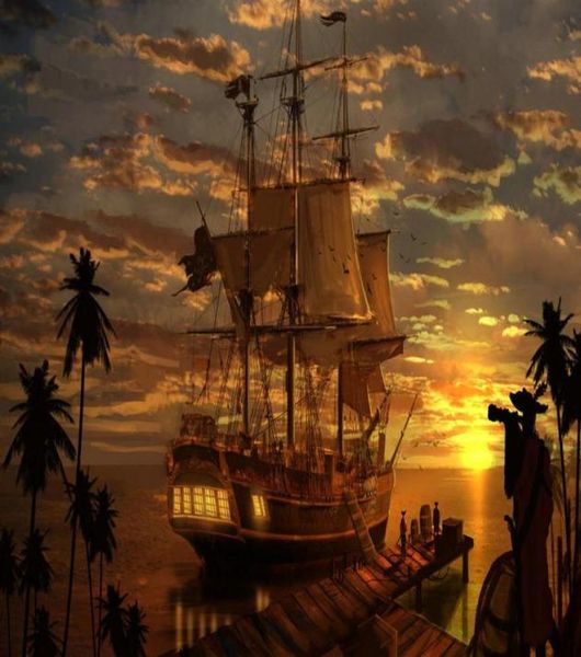 Arte Decoración de pared Obra de arte Fantasía Pirata Piratas Barco Boa Pintura al óleo Imagen HD Impreso en lienzo para sala de estar clásica Hogar Deco4785845