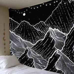 Kunst muur tapijten muurstof psychedelische tarot tapijt Tapestry maan schedel berggedrukte home decor slaapkamer muur tapijt deken J220804