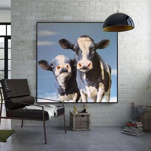 Cuadros artísticos de vaca en acuarela, pintura de pared para sala de estar, carteles decorativos, decoración del hogar, pintura impresa en lienzo