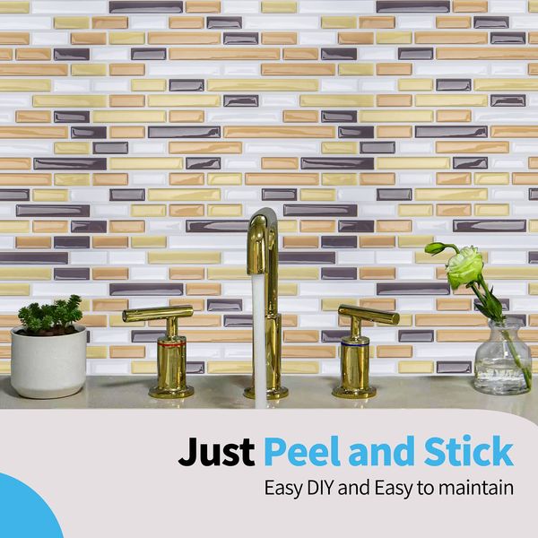 Art3d Pegatinas de pared 3D de 30x30 cm, autoadhesivas, color champán dorado, azulejo contra salpicaduras para cocina, baño, papel tapiz (10 piezas)