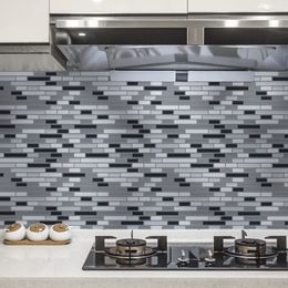 Art3D 30x30cm Peel en stick backsplash tegels 3D muurstickers Grijs-wit zelfklevend waterdicht voor keuken badkamer, achtergronden (10 stks)