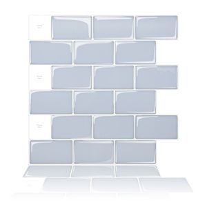 Art3d 30x30cm Peel and Stick Backsplash Tiles Pegatinas de pared 3D para cocina Baño Dormitorio Lavanderías, Gris brillante, Papeles pintados (10 hojas)