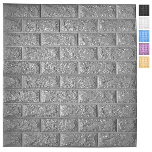 Art3d 5-Pack Peel and Stick 3D Paneles de papel tapiz para decoración de paredes interiores Papel tapiz de ladrillo de espuma autoadhesivo en gris, cubre 29 pies cuadrados